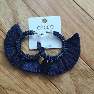 NEW Boho chic navy seed fringe earrings